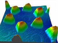 This image, created with an atomic force microscope, shows nano-islands of barium titanate on a strontium titanate substrate. Image: SFB 762 (Marin Alexe, Wenhui Ma, Dietrich Hesse)