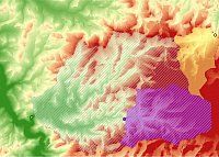 Saidenbachtalsperre mit farblicher Darstellung der Höhenwerte und der Einzugsgebiete.
