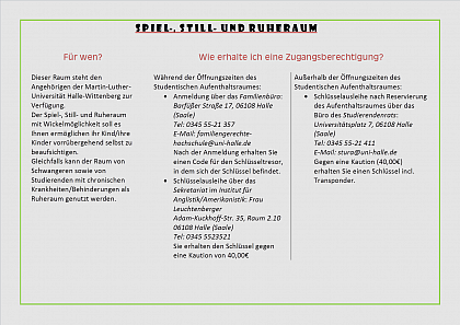 Spiel-, Still und Ruheraum Kurzinfos